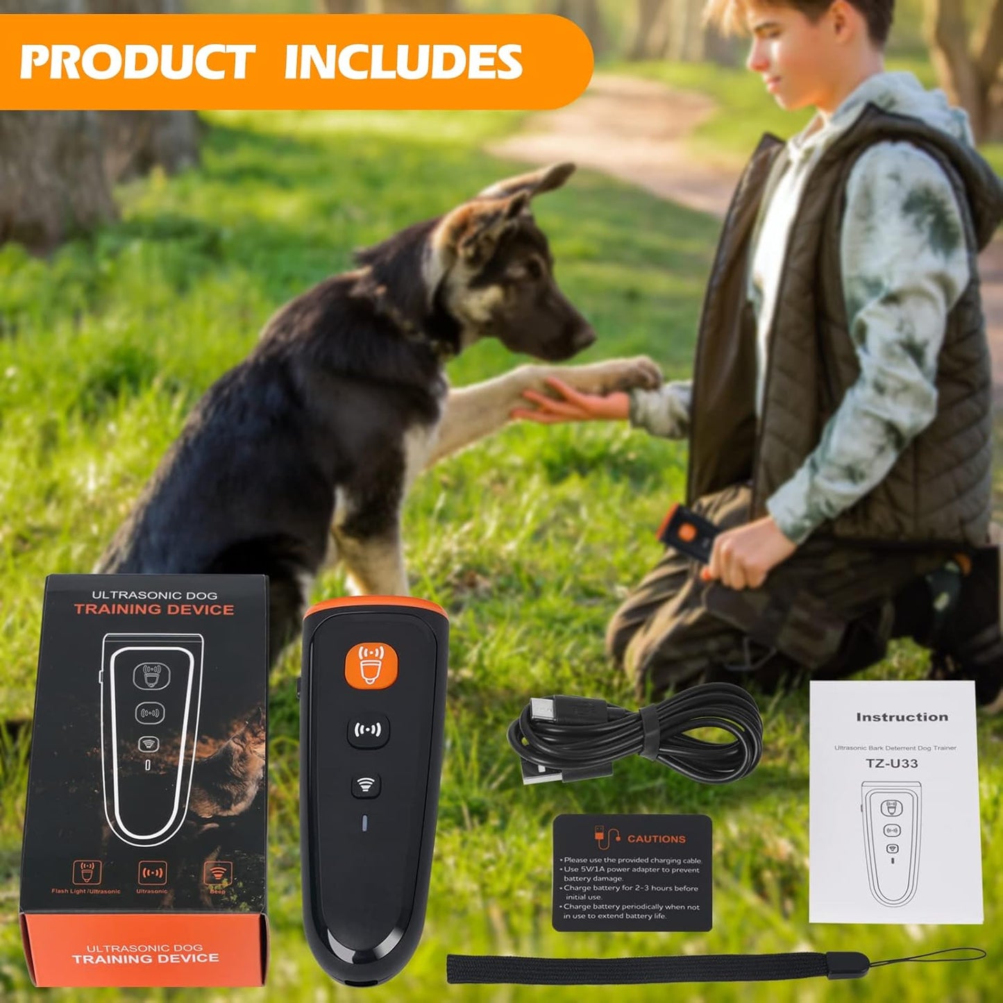 Anti Barking Device Ultrasonic Dog Bark Deterrent LED Flash+Sound Wave Drive Dog Barking Deterrent Dog Barking Control Devices Ultrasonic Bark Control Training &Behavior Aids for Dogs